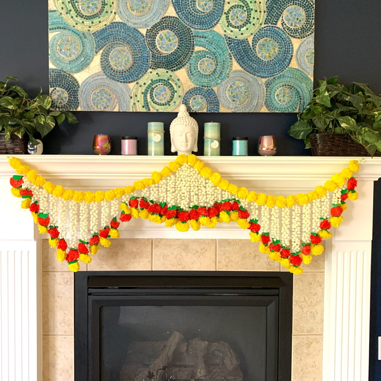 5 Feet Marigold Jasmine Door Toran Hanging Valance Festival Garland Indian Wedding Decor Indoor Outdoor Bandarwal Indian Pooja Favor Diwali Decoration